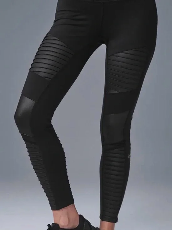 ALO Yoga Black High-Waist Moto Ribbed Leggings - Picture 3 of 7